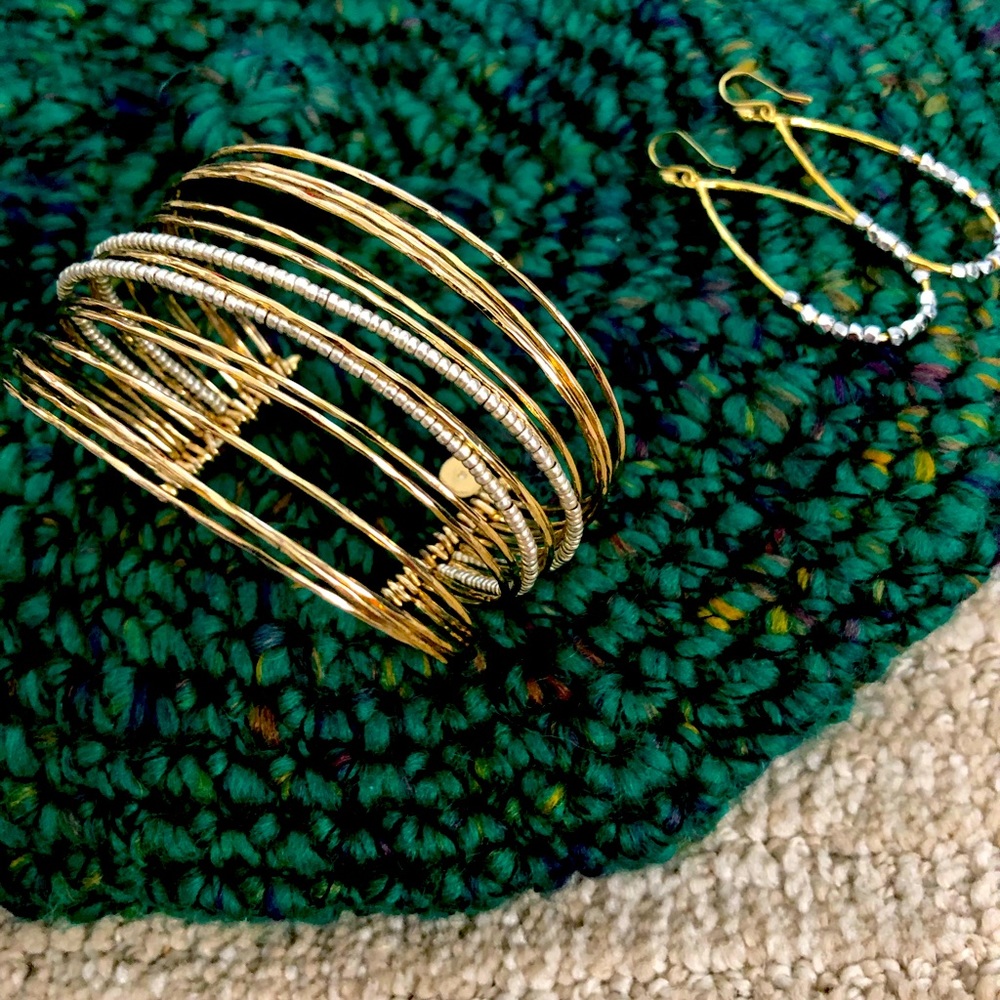 Gold cuff and earring set